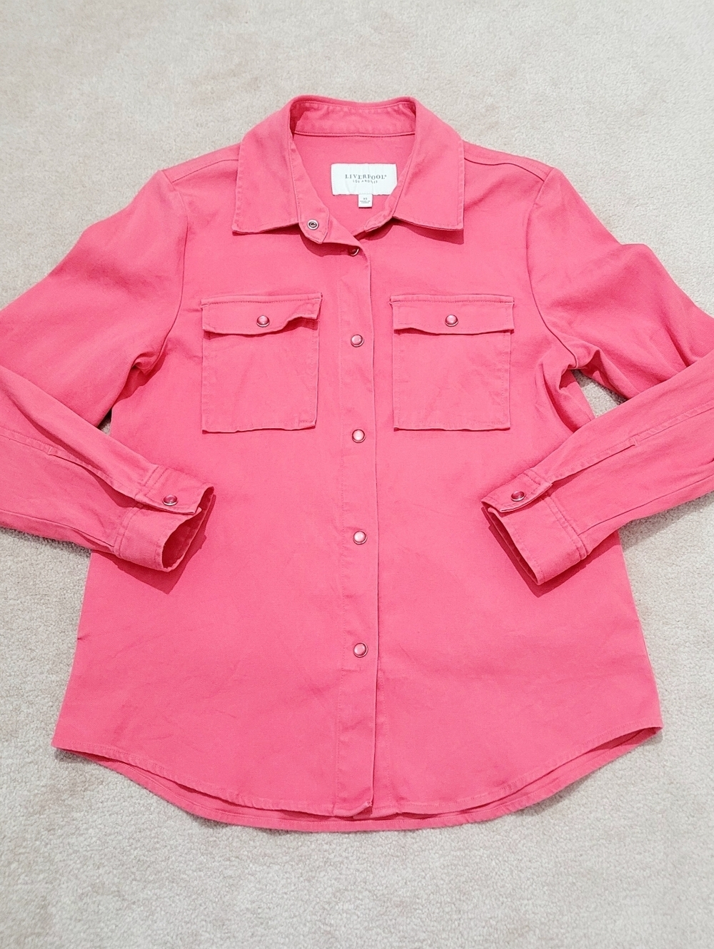 Liverpool Pink Shacket Size XS Lightweight Pearl Snap Front Shirt Jacket Casual - Picture 14 of 14